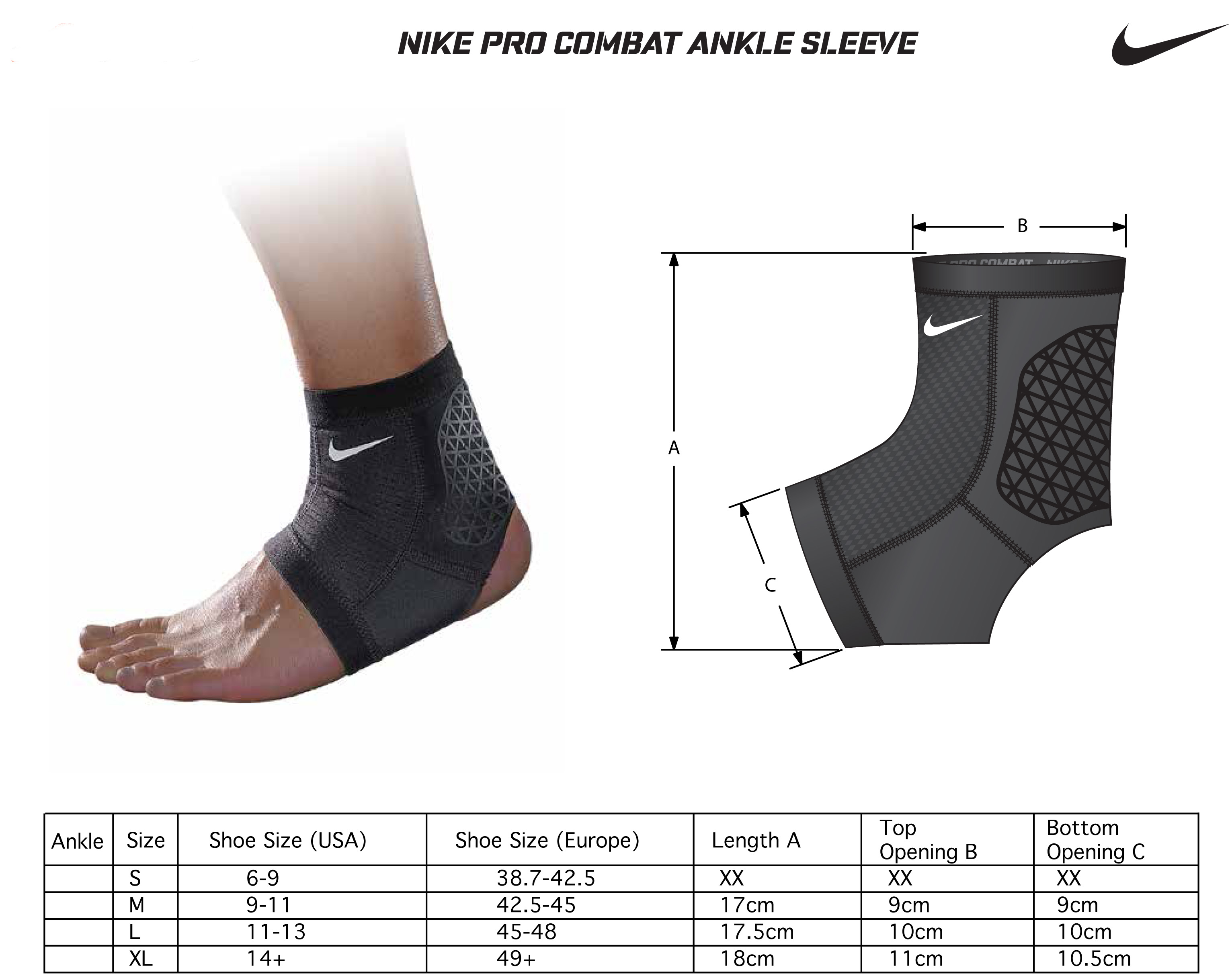 nike ankle sleeve size chart